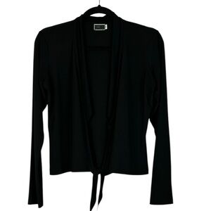 Sympli Classic Jersey Knit Short Open Front Long Sleeve Cardigan Size 6 Black